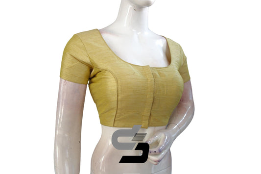 Banana Gold Plain Silk Readymade Saree Blouse with Short Sleeve, A Must-Have in Your Collection - D3blouses
