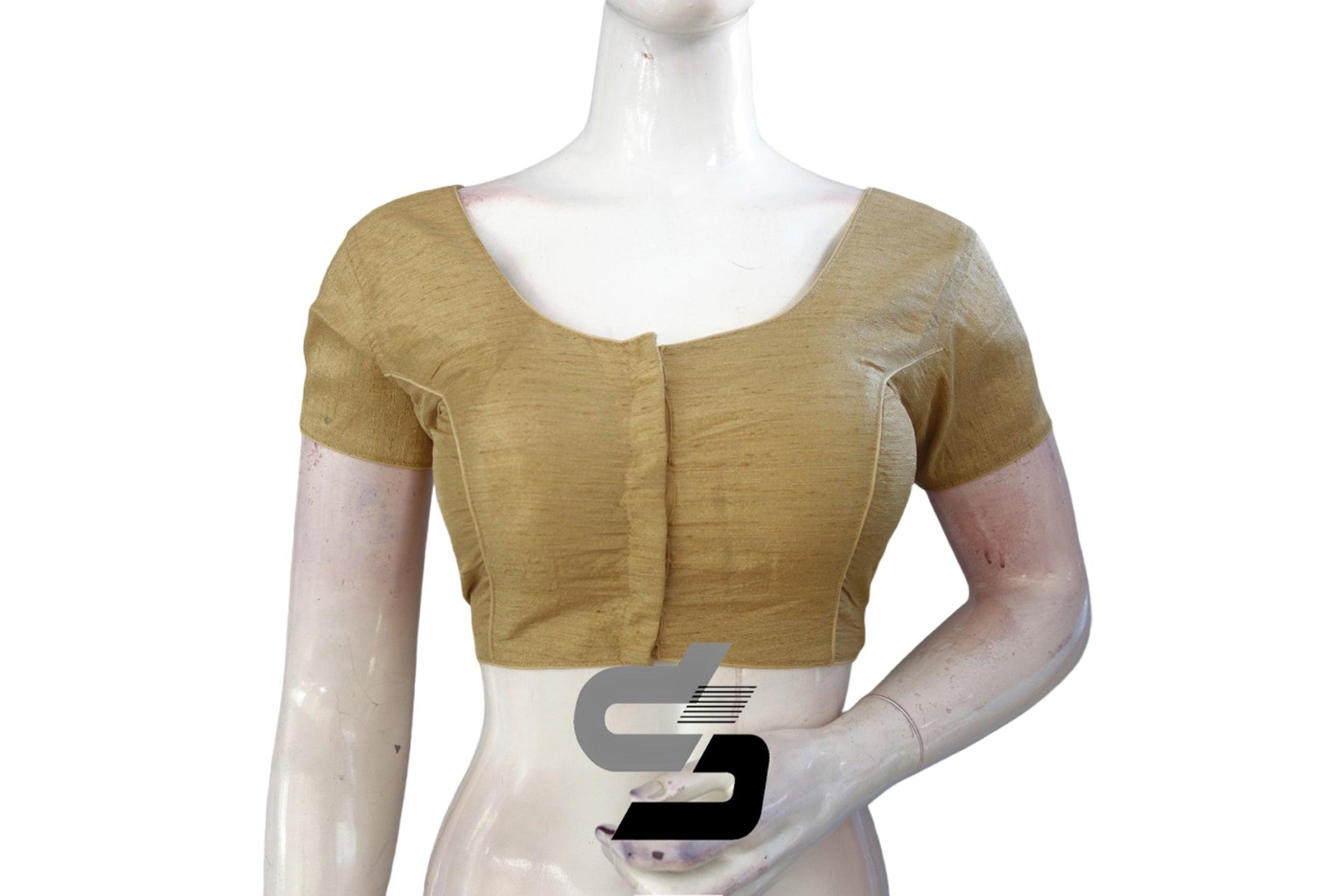 Gold Plain Silk Readymade Saree Blouse (Short Sleeves), Elevate Your Style - D3blouses