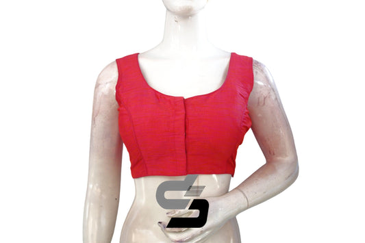 Pink Plain Semi Silk Readymade Saree Blouse, A Wardrobe Essential (Sleeveless) - D3blouses