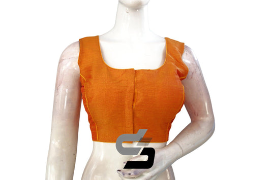 Mustard Orange Plain Semi Silk Readymade Saree Blouse, Stunning Sleeveless Blouse - D3blouses