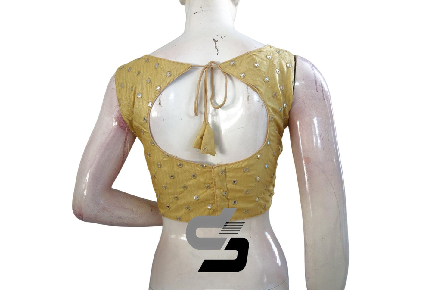 Gold Color Sleeveless Semi Silk Foil Mirror Designer Readymade Blouse, Party-ready Perfection - D3blouses