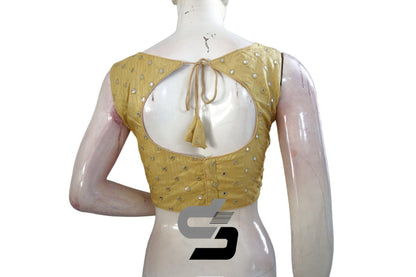 Gold Color Sleeveless Semi Silk Foil Mirror Designer Readymade Blouse, Party-ready Perfection - D3blouses