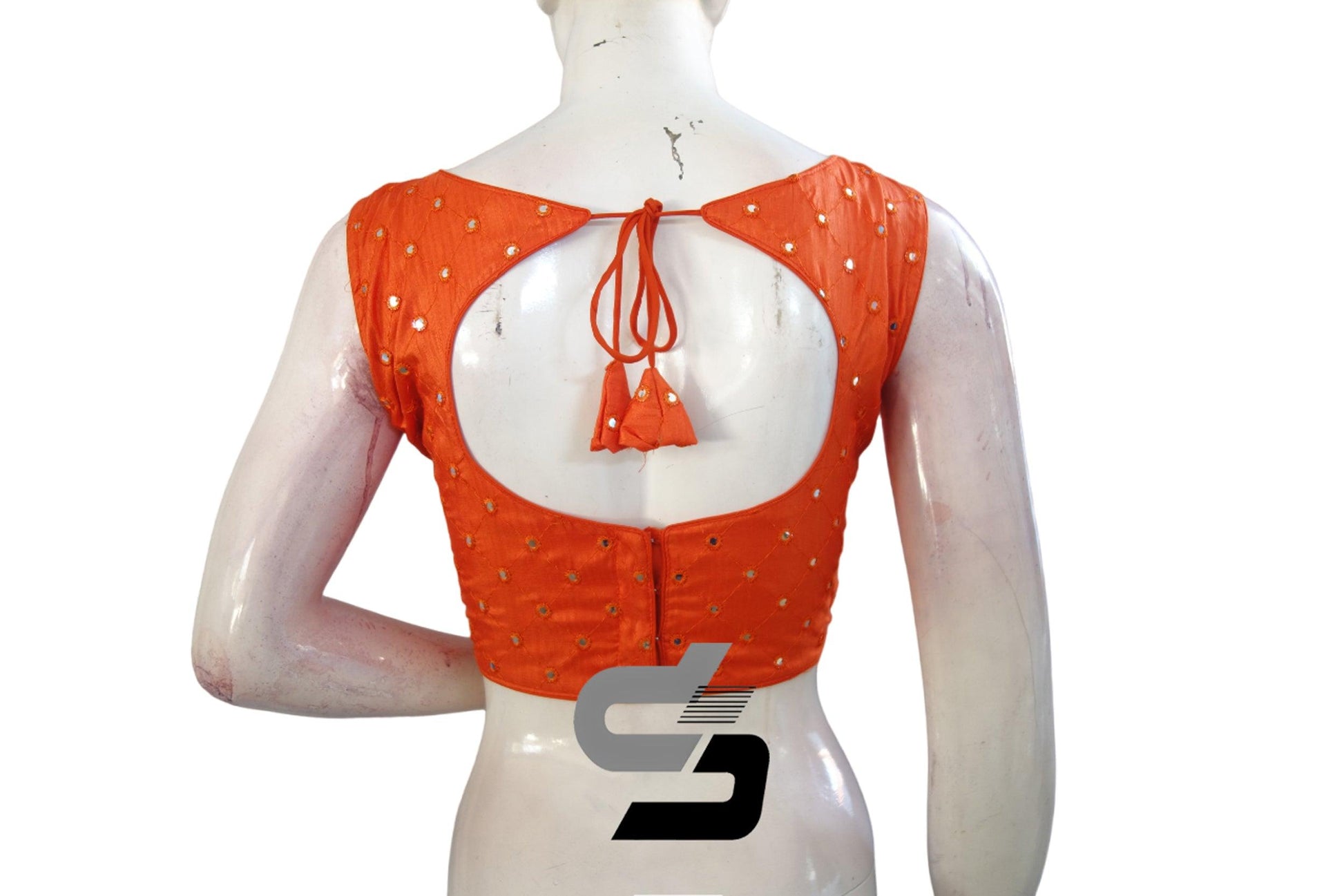 Orange Color Sleeveless Semi Silk Foil Mirror Designer Readymade Blouse, Luxurious Party Attire - D3blouses