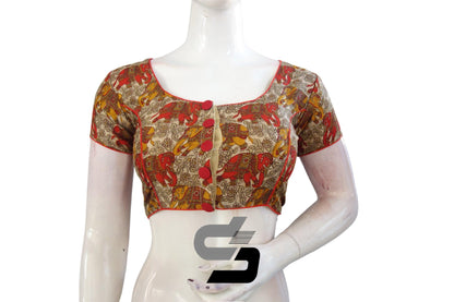 Beige Color Designer Printed silk Readymade saree blouse, Indian Readymade blouses - D3blouses