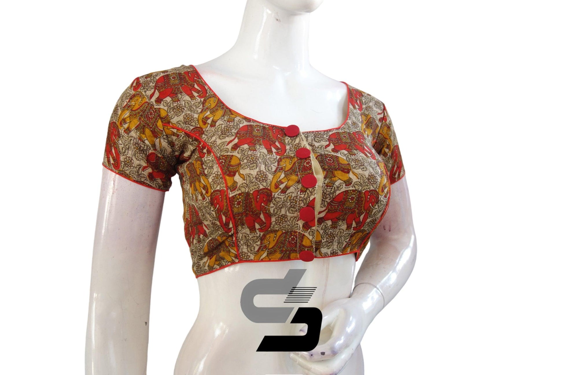 Beige Color Designer Printed silk Readymade saree blouse, Indian Readymade blouses - D3blouses