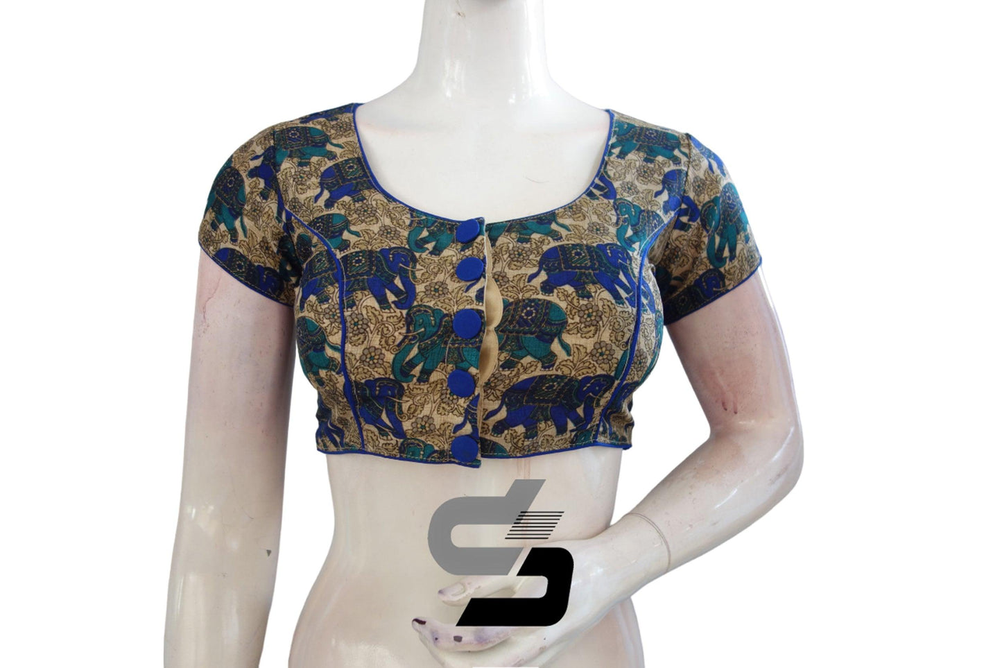 Beige Color Designer Printed silk Readymade saree blouse, Indian Readymade blouses - D3blouses