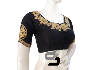 Black Color High Neck Designer Embroidery Readymade Saree Blouses, Elevate your look by incorporating a splash of vibrant hue. - D3blouses