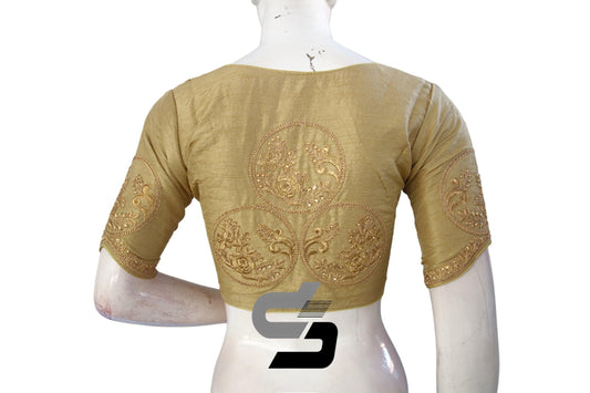 Gold Color High Neck Designer Embroidery Readymade Saree Blouses, Enhance your style with a vibrant burst of color. - D3blouses
