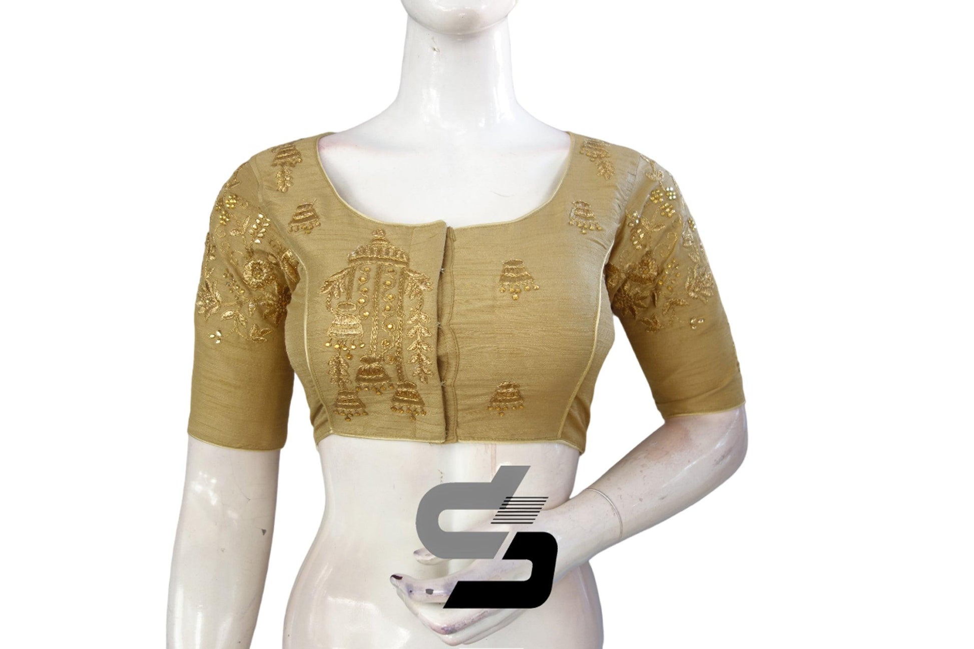 Gold Color High Neck Designer Embroidery Readymade Saree Blouses, Vibrant color to your wardrobe for a refreshing change. - D3blouses