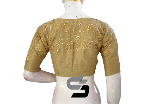 Gold Color High Neck Designer Embroidery Readymade Saree Blouses, Vibrant color to your wardrobe for a refreshing change. - D3blouses