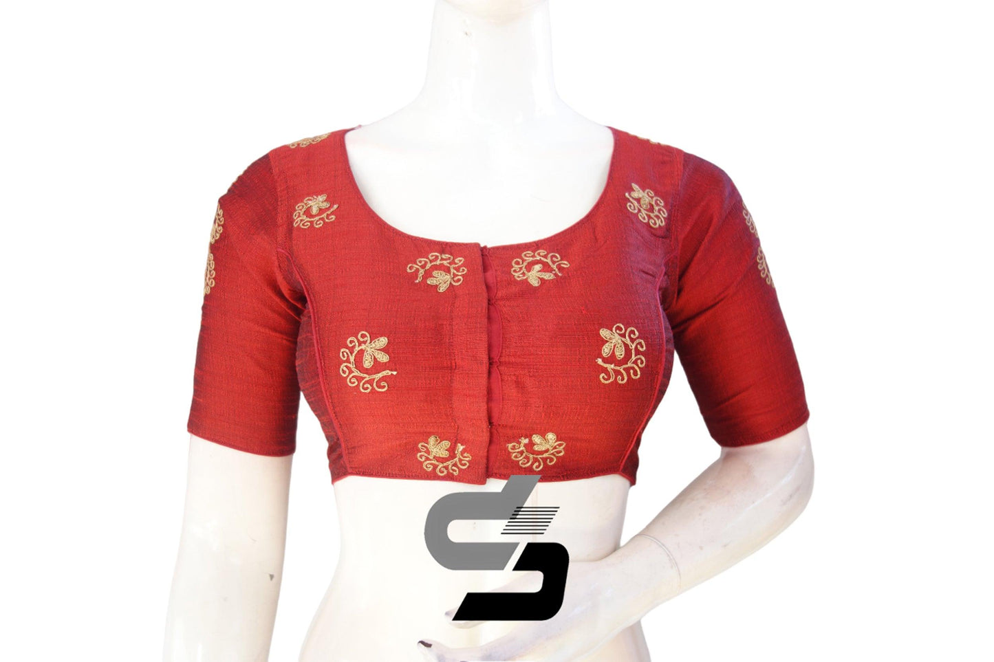 Maroon Color Semi Silk High Neck Designer Embroidery Readymade Saree Blouses, Elevate Your Style - D3blouses