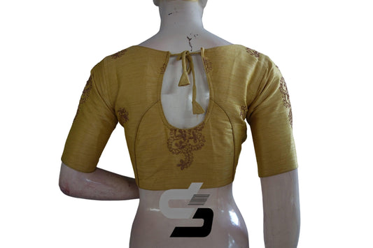 Gold Color Semi Silk Designer Embroidery Readymade Saree Blouses: Perfect for Festive Occasions - D3blouses