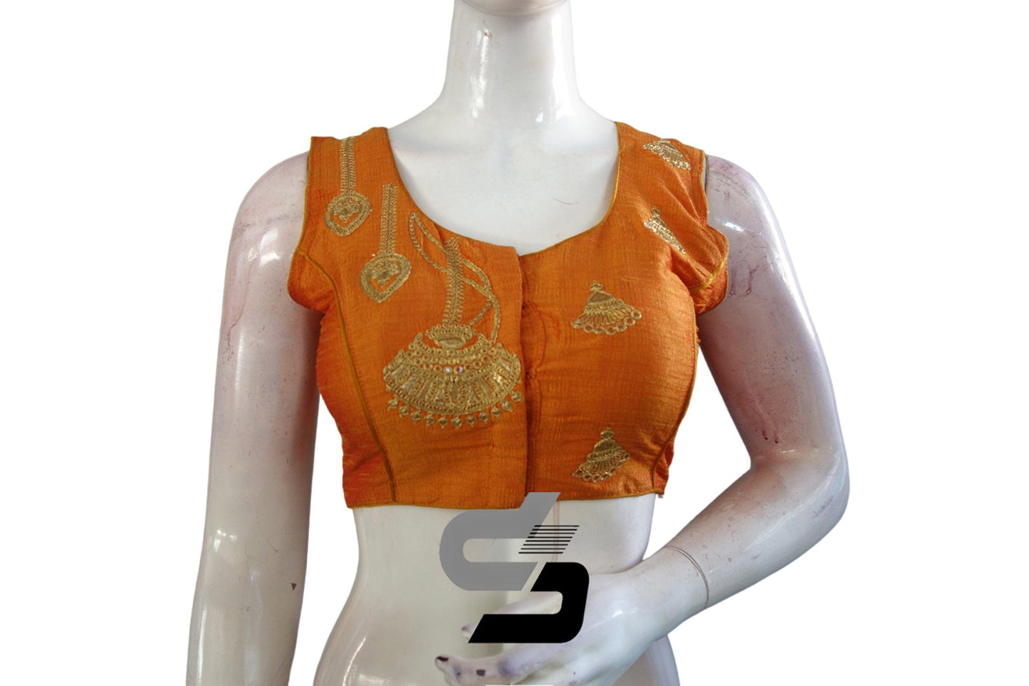 Mustard Orange Color High Neck Designer Embroidery Readymade Saree Blouses, Transform your look with a vibrant color palette. - D3blouses