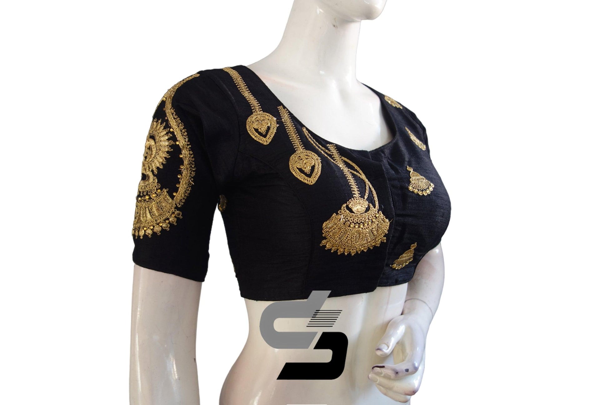 Black Color High Neck Designer Embroidery Readymade Saree Blouses,Revitalize your outfit by incorporating a vibrant splash of color. - D3blouses