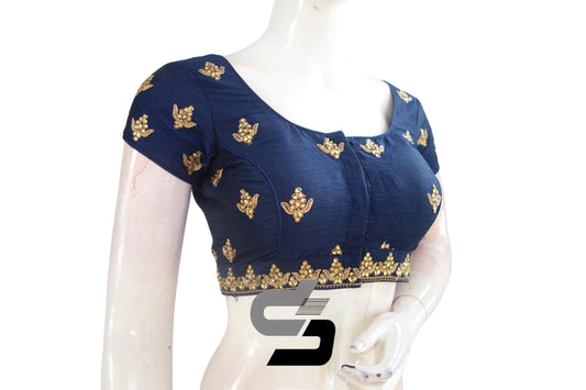 Blue Color Semi Silk Designer Embroidery Readymade Saree Blouse and Crop top - D3blouses