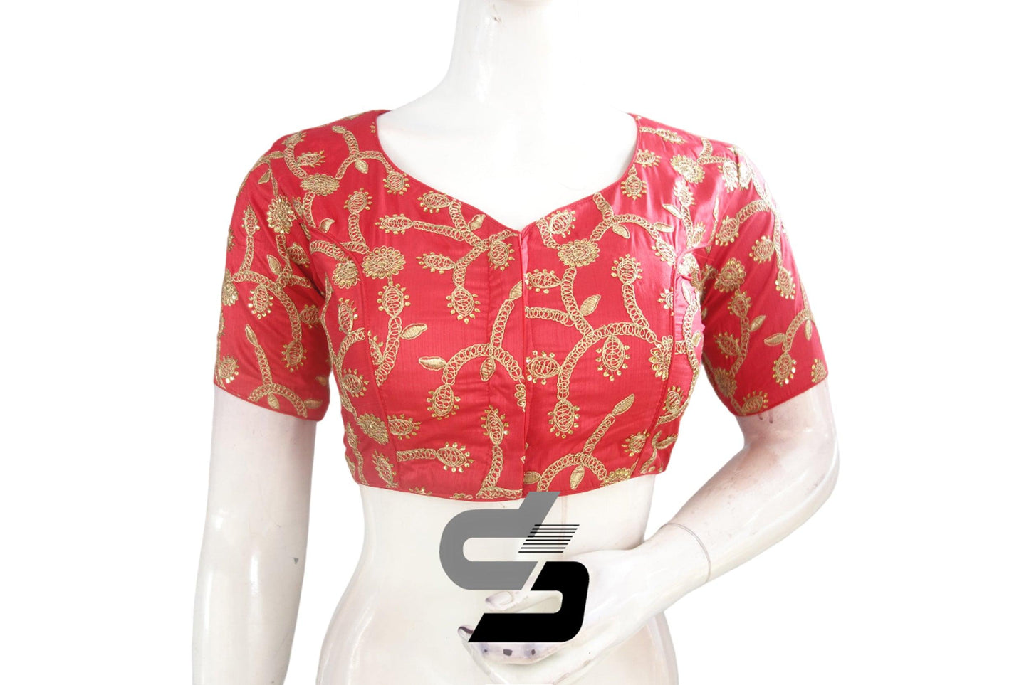 Red Color Semi Silk Designer Embroidery Readymade Saree Blouse and Crop top - D3blouses