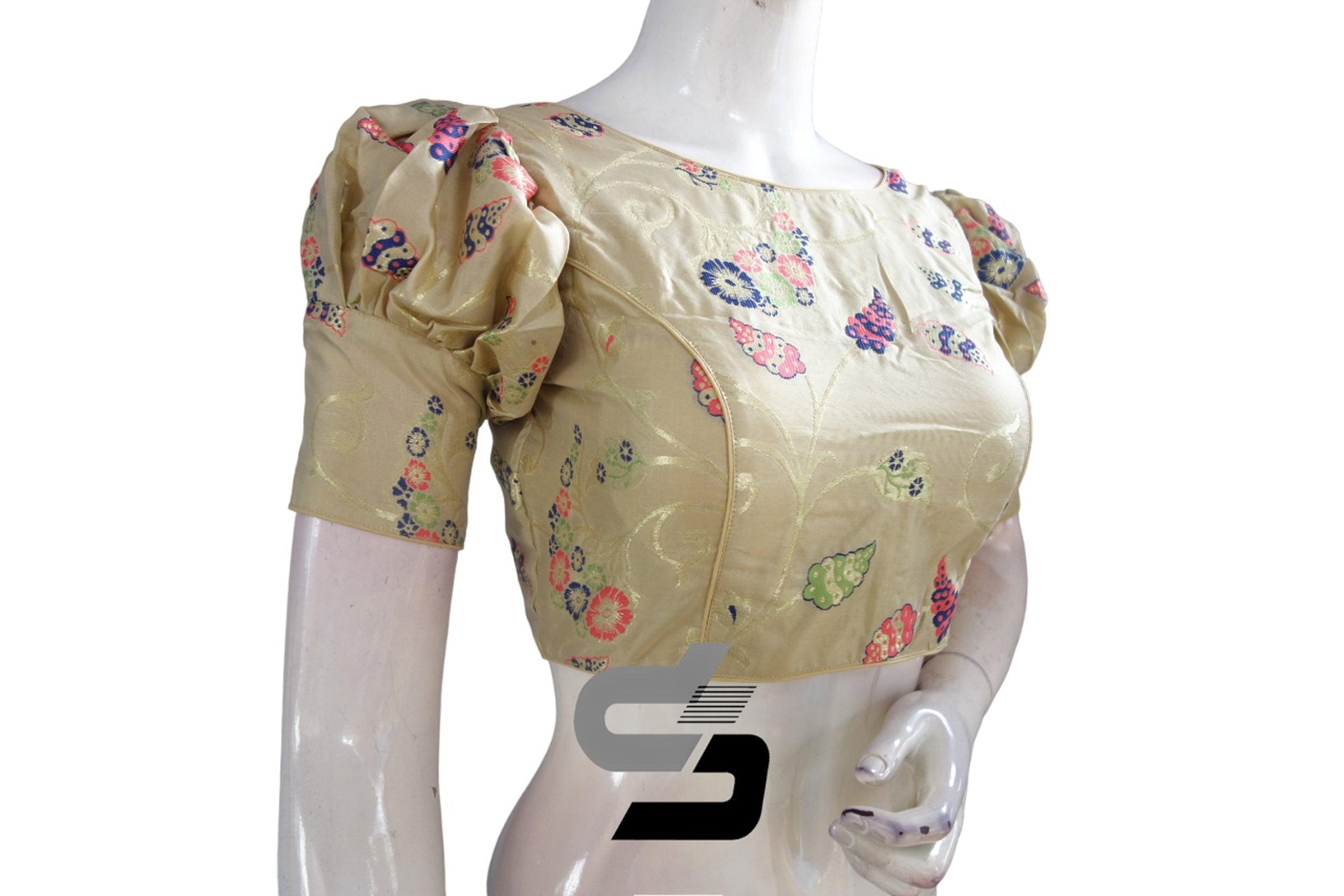 Gold Color Banarasi Brocade silk Readymade saree blouse with Puff Sleeves, Indian Readymade blouse, Crop top, - D3blouses