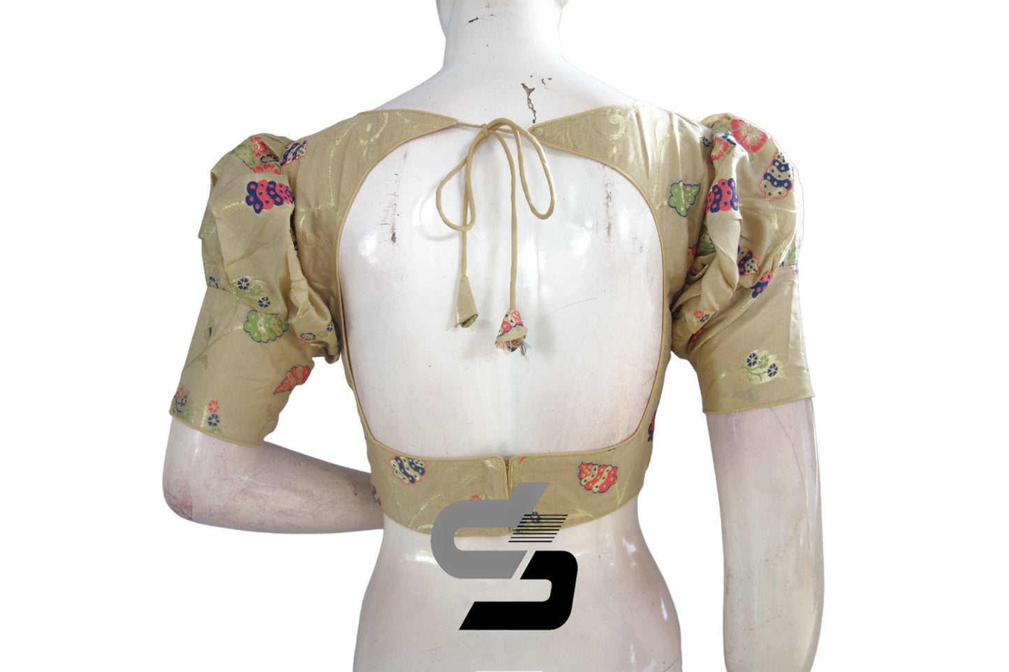 Gold Color Banarasi Brocade silk Readymade saree blouse with Puff Sleeves, Indian Readymade blouse, Crop top, - D3blouses