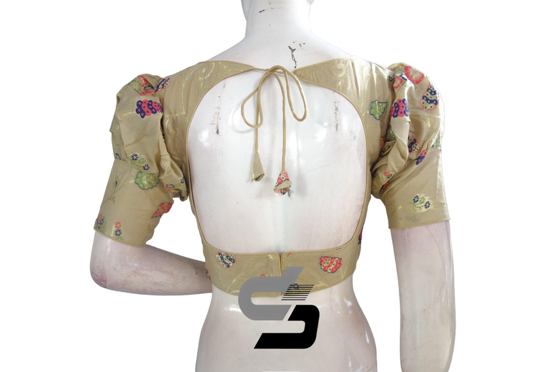 Gold Color Banarasi Brocade silk Readymade saree blouse with Puff Sleeves, Indian Readymade blouse, Crop top, - D3blouses