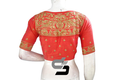 Orange Color Designer Semi Silk High Neck Embroidery Readymade Saree Blouses and Crop top - D3blouses