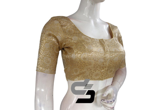 Gold Color Silver Mix Premium Brocade Silk Readymade Saree Blouse, Indian Readymade Blouse