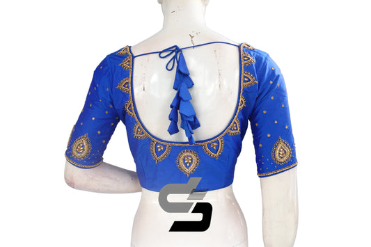 Royal Blue color Bridal Handwork Readymade Saree Blouse, Indian Ethnic Blouse