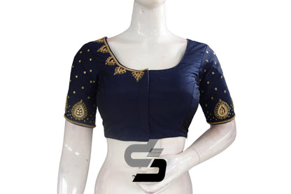Navy Blue color Bridal Handwork Readymade Saree Blouse, Indian Ethnic Blouse