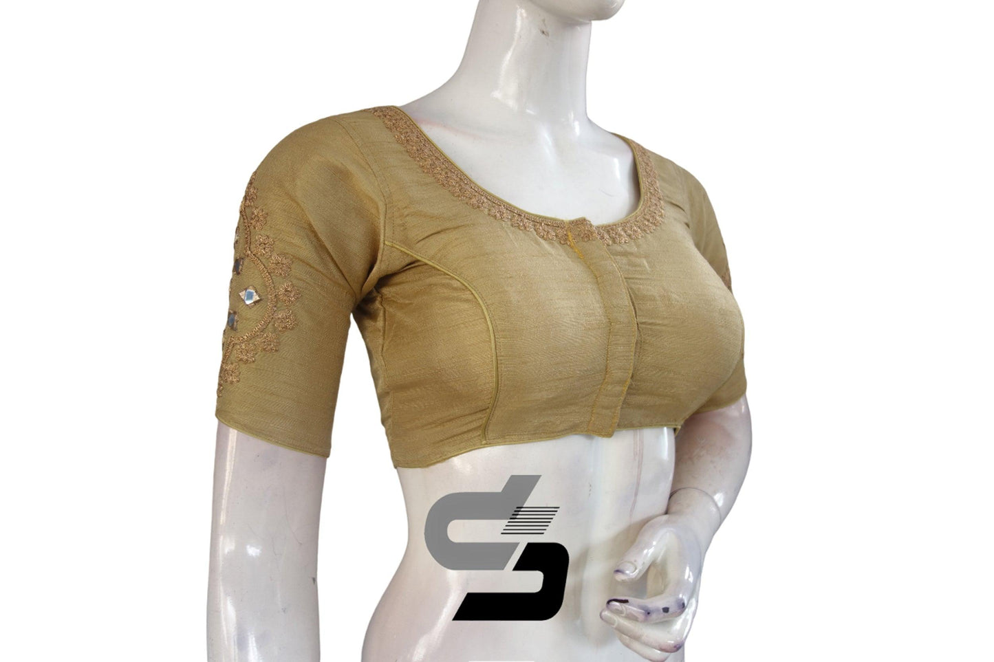 Elegant Gold High Neck Embroidered Saree Blouses - Regal Glamour