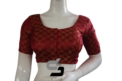 Red Wine Color Brocade Readymade Saree Blouse - D3blouses