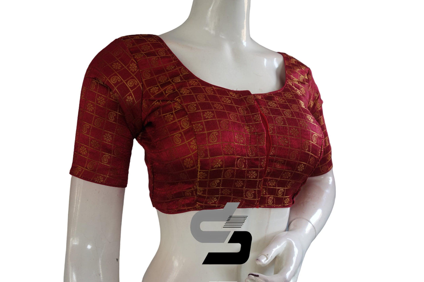 Red Wine Color Brocade Readymade Saree Blouse - D3blouses