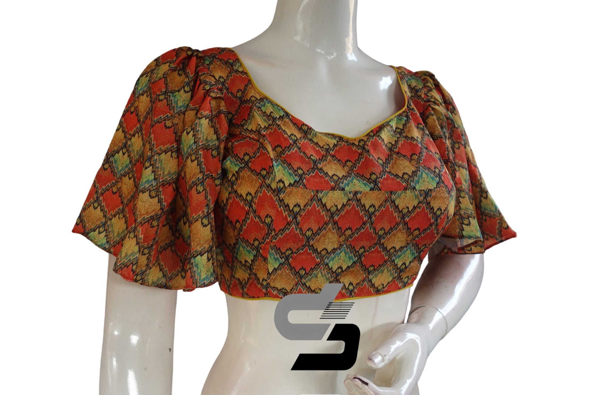 Multi Color Designer Organza Ruffle Sleeve Readymade Blouse for Sarees - D3blouses