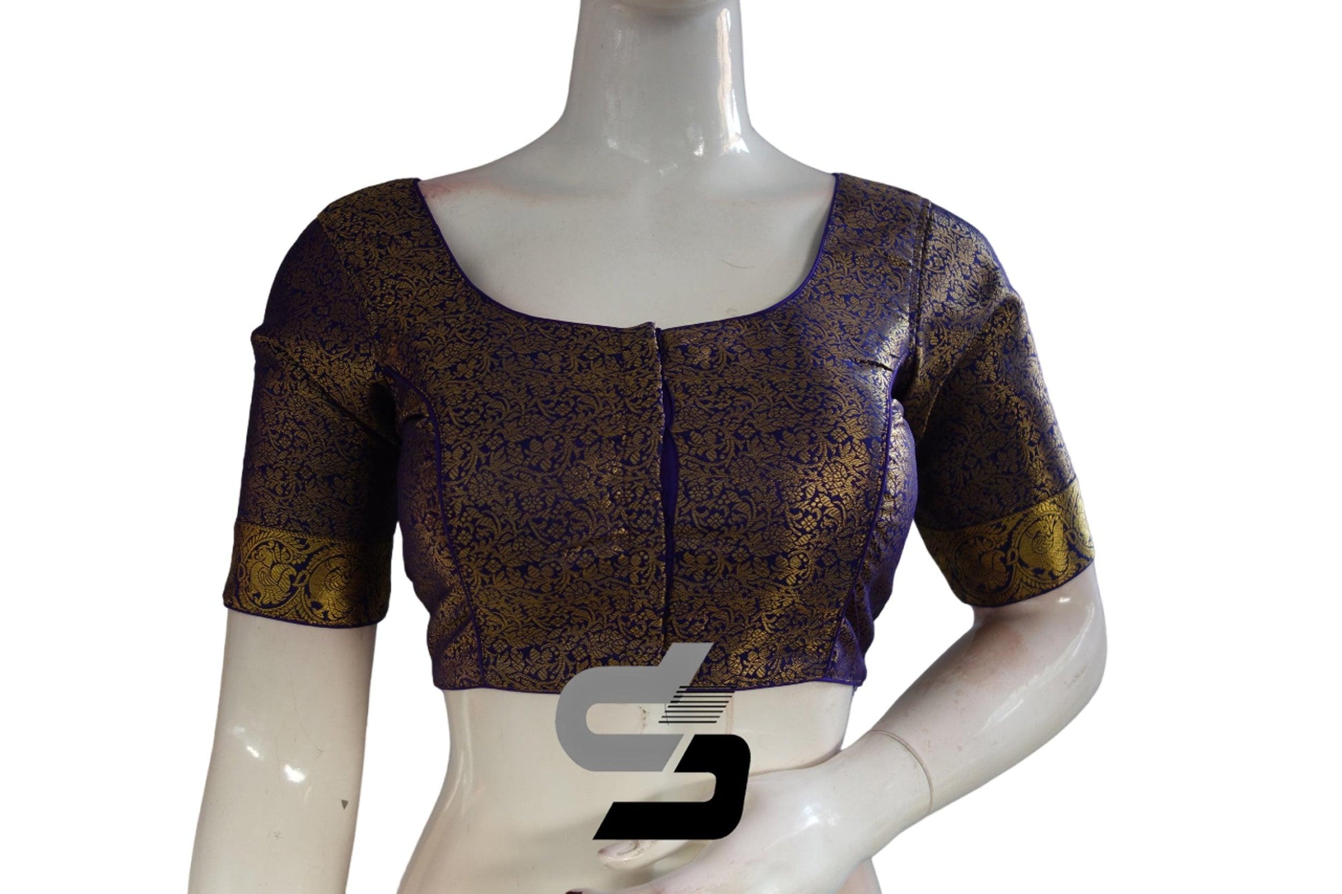 Purple Color Brocade Silk Readymade Saree Blouse With Border Sleeves - D3blouses