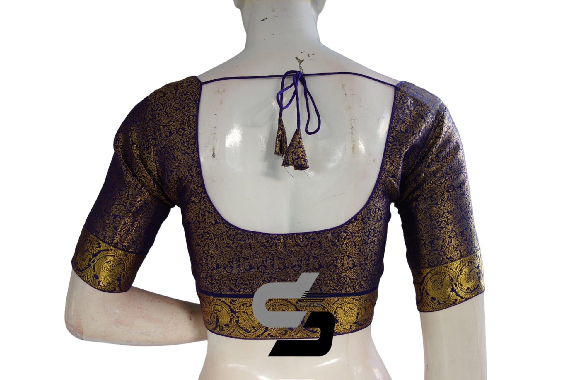 Purple Color Brocade Silk Readymade Saree Blouse With Border Sleeves - D3blouses