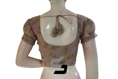 Pinkish Grey Color Organza Fancy Frill Puff Sleeves Readymade Blouse for Sarees - D3blouses