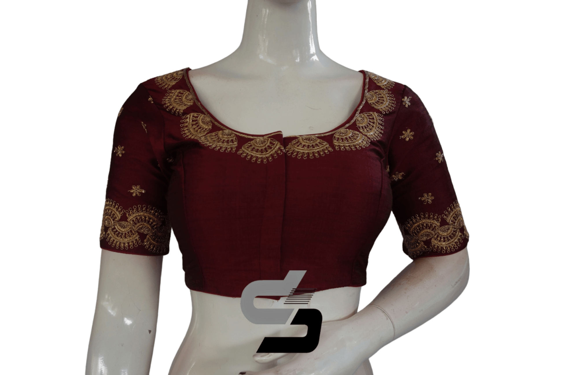 Wine Color Semi Silk Designer Embroidery Readymade Saree Blouse - D3blouses
