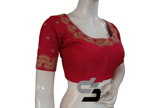 Pink Color Semi Silk Designer Embroidery Readymade Saree Blouse - D3blouses