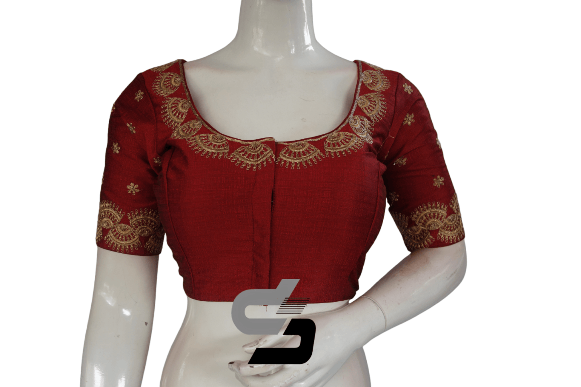 Maroon Color Semi Silk Designer Embroidery Readymade Saree Blouse - D3blouses