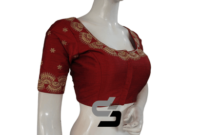 Maroon Color Semi Silk Designer Embroidery Readymade Saree Blouse - D3blouses