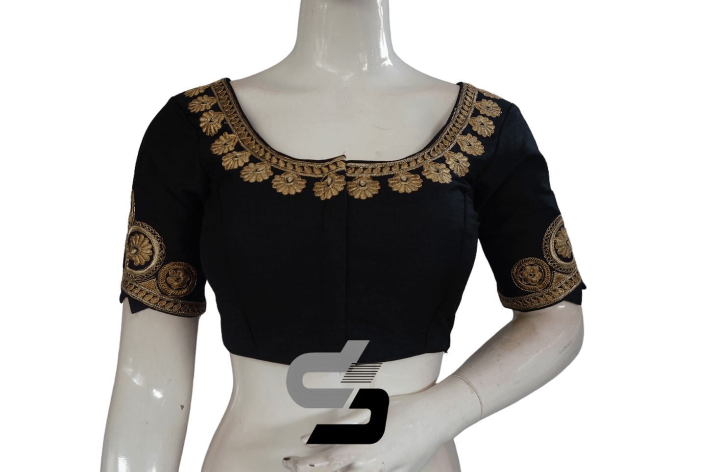 Black Color Semi Silk Designer Embroidery Readymade Saree Blouse - D3blouses