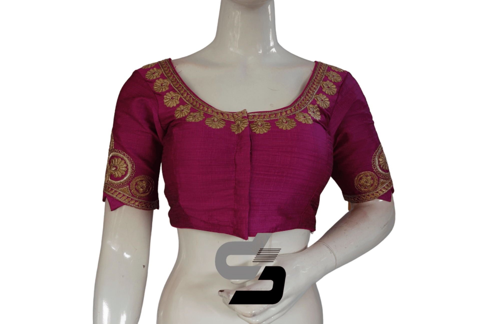 Magenta Color Semi Silk Designer Embroidery Readymade Saree Blouse - D3blouses