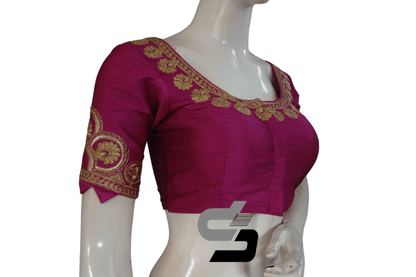 Magenta Color Semi Silk Designer Embroidery Readymade Saree Blouse - D3blouses