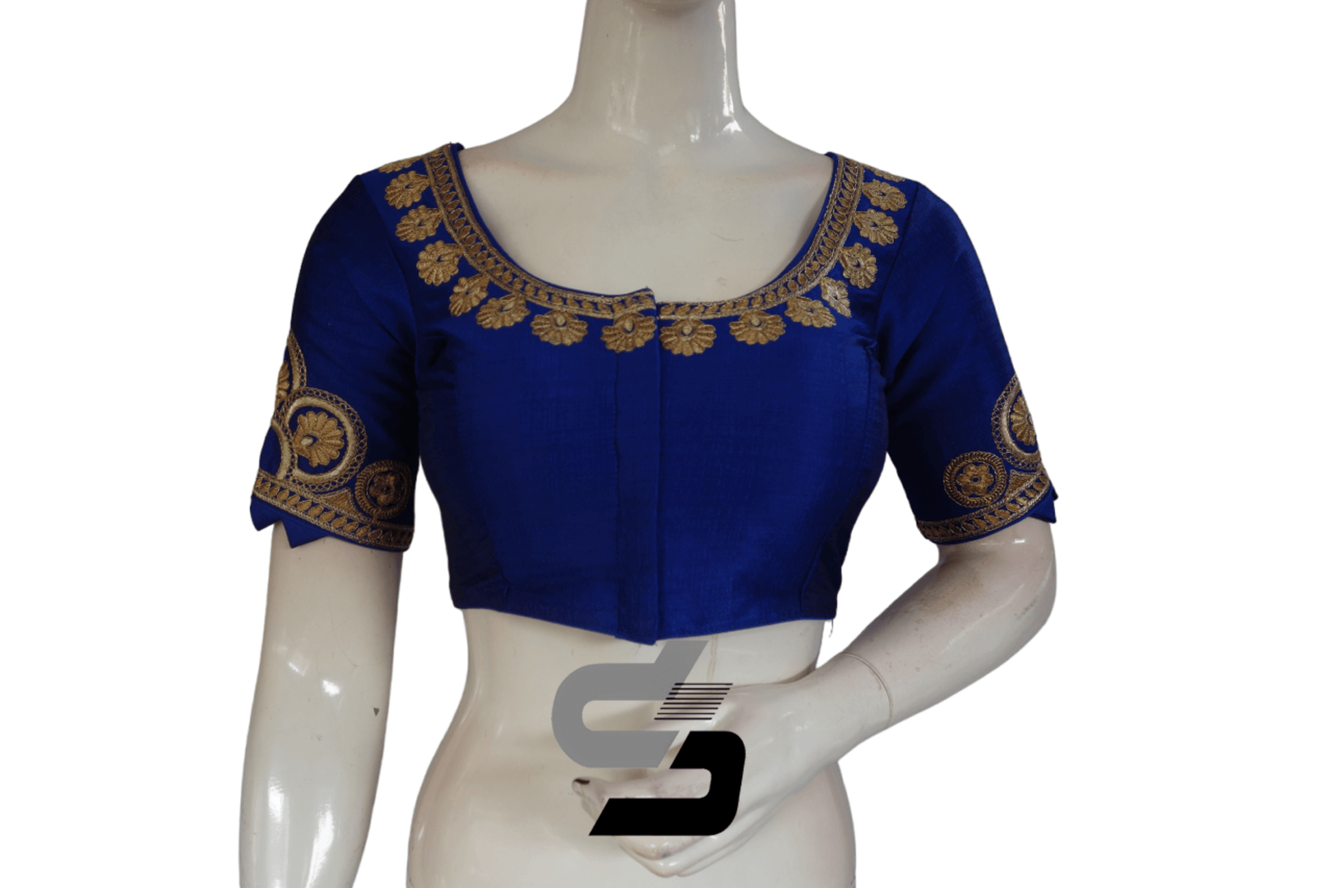 Royal Blue Color Semi Silk Designer Embroidery Readymade Saree Blouse - D3blouses