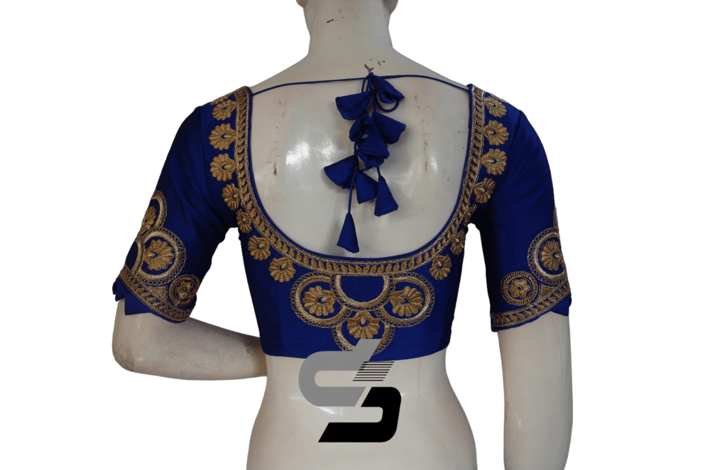 Royal Blue Color Semi Silk Designer Embroidery Readymade Saree Blouse - D3blouses