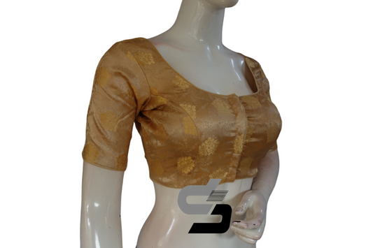 Gold Color Brocade Readymade Saree Blouse