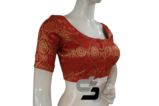 Red Color Brocade Readymade Saree Blouse - D3blouses