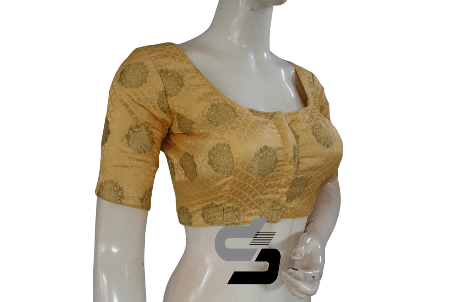 Gold Color Brocade Readymade Saree Blouse - D3blouses