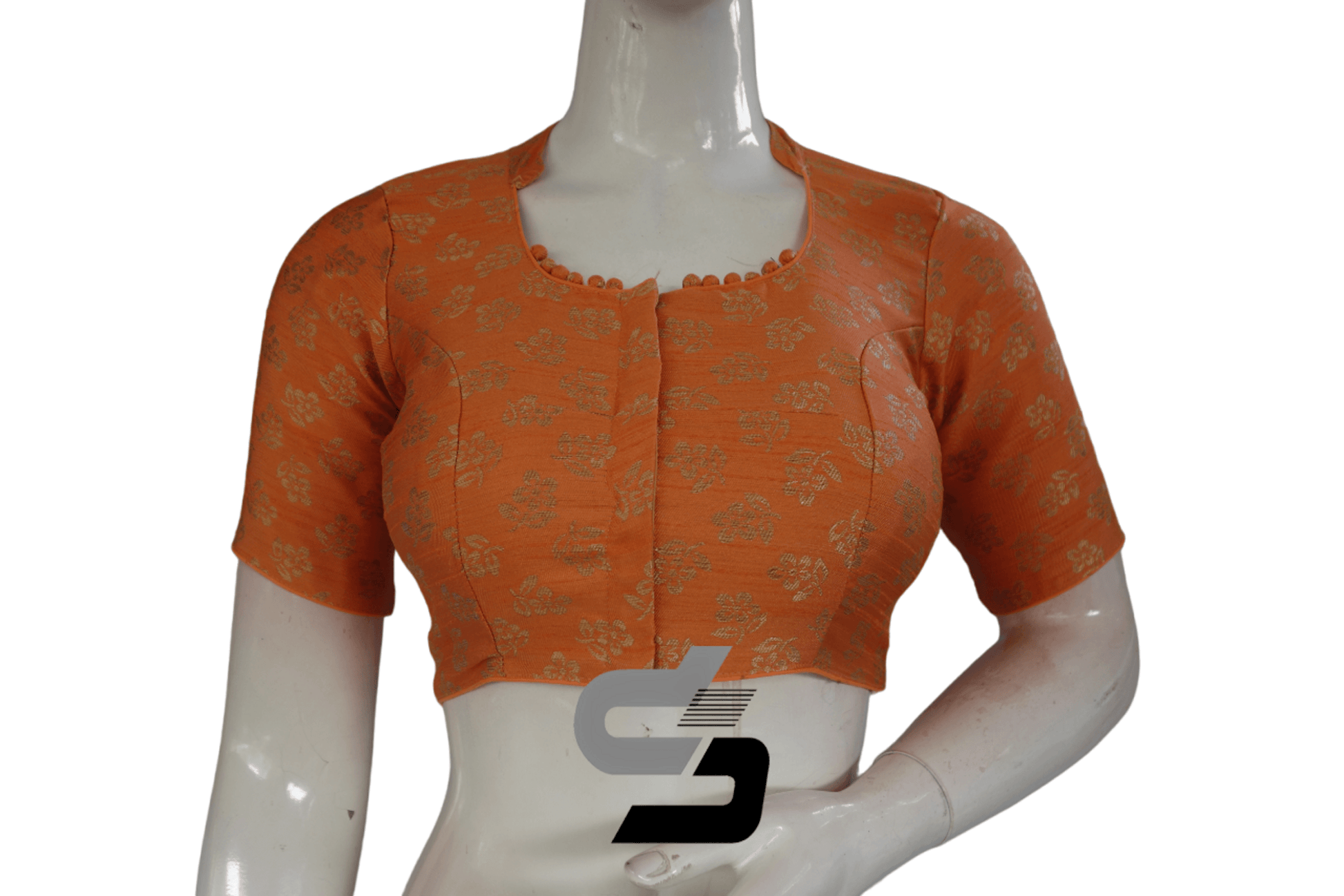 Peach Orange Color Brocade Silk With Designer Collar Neck Readymade saree blouse - D3blouses