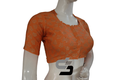 Peach Orange Color Brocade Silk With Designer Collar Neck Readymade saree blouse - D3blouses