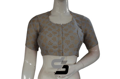 Grey Color Brocade Silk With Designer Collar Neck Readymade saree blouse - D3blouses