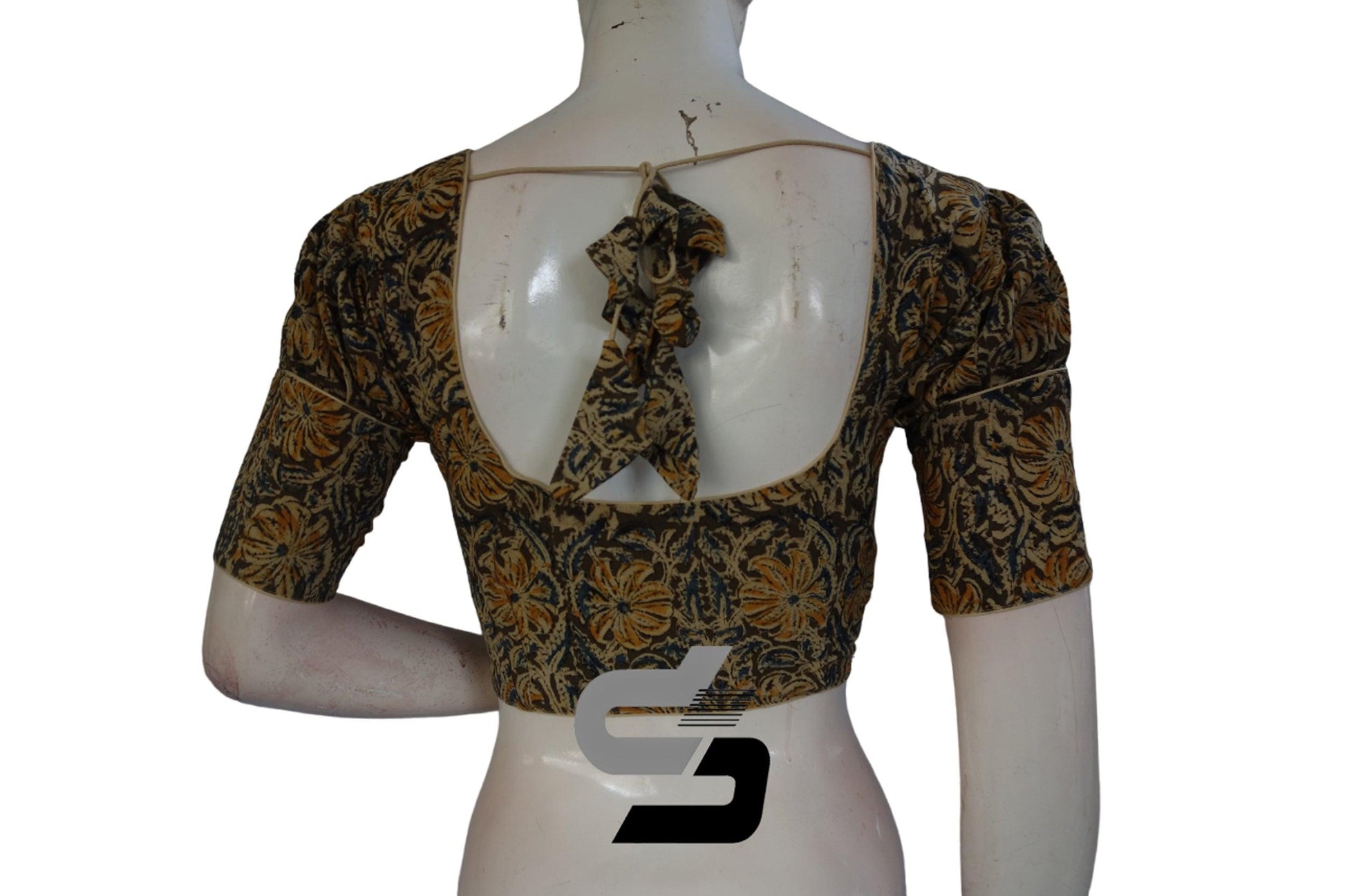 Kalamkari Readymade Saree Blouse With Puff Sleeves, Kalamkari Designer Blouse - D3blouses